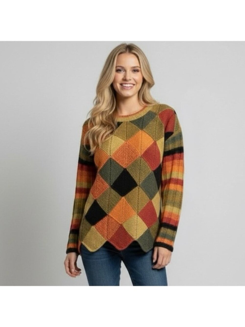 Vintage Handmade Rainbow Patchwork / Striped Sweater - Small